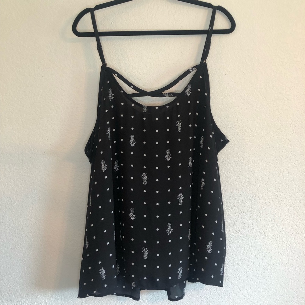 Torrid Pineapple and Polka Dot Pleated Camisole w/Criss Cross Detail on Back - Picture 6 of 8